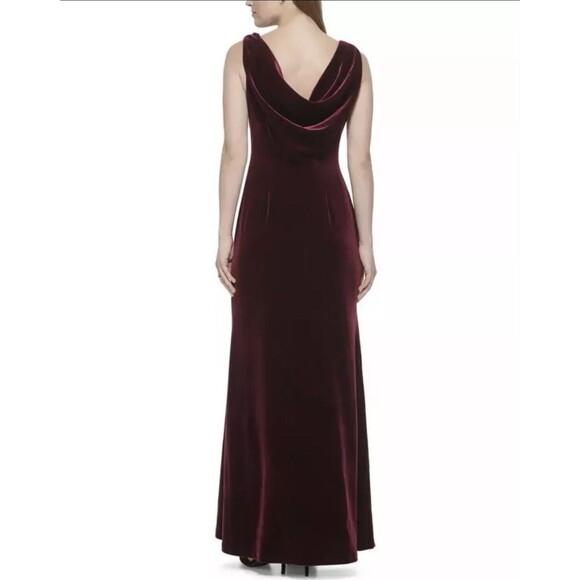Vince Camuto Womens Red Velvet Cowl Neck Evening Dress Gown 12 Formal Holiday - Picture 2 of 11